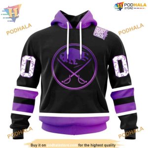 Hockey Fights Cancer Buffalo Sabres Personalized NHL Hoodie Black 3D Design 1