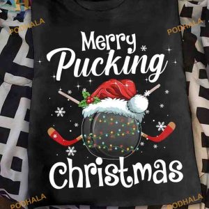 Hockey Puck & Santa Hat Shirt, Funny Christmas Gift Ideas