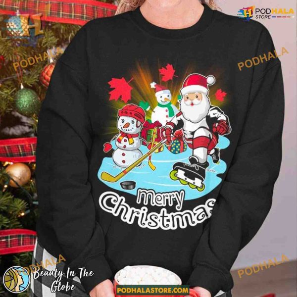Hockey Santa Claus Christmas Tee, Funny Xmas Gifts