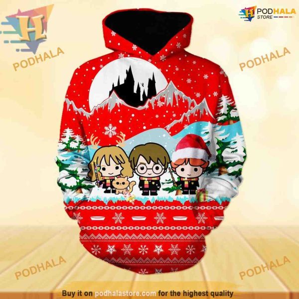 Hogwarts Christmas Magic 3D Hoodie, A Potterhead’s Dream