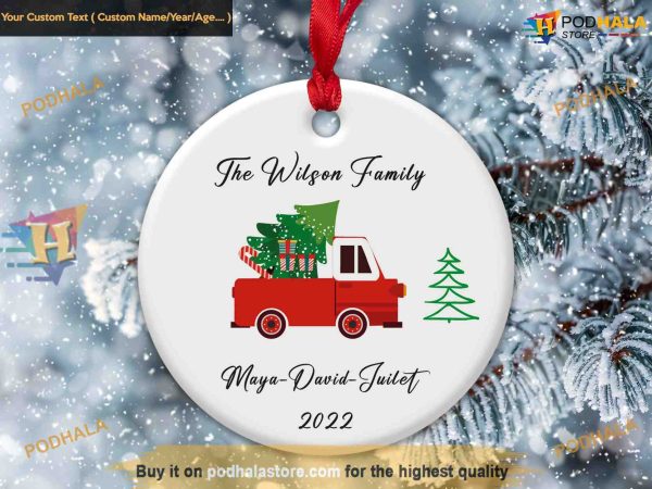 Holiday Travels Personalized Red Truck Name Ornament, Festive Road Trip