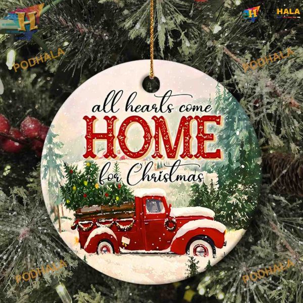 Home for Christmas 2023 Ornament, Red Truck Farmhouse Decor