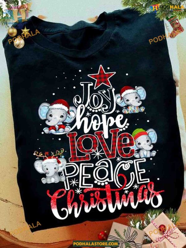 Hope & Love Christmas Elephant Shirt, Funny Christmas Shirt For Family