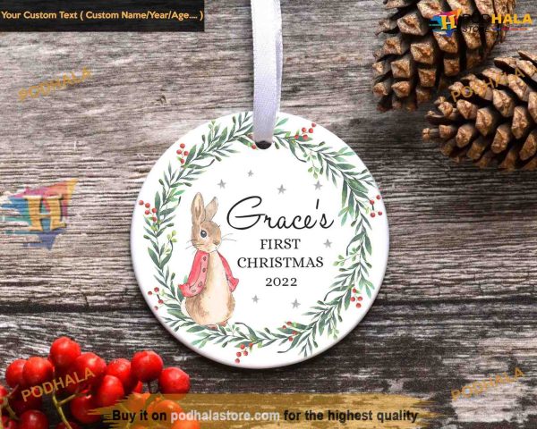 Hoppy Holidays Personalized First Christmas Decoration, Baby’s Bunny Celebration