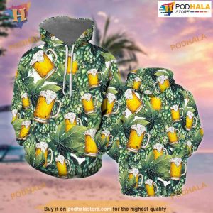 Hops And Craft Beer All Over Printed 3D Hoodie Sweatshirt