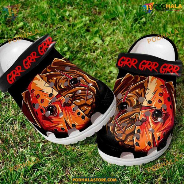 Horror Mask Pug Crocs Spooky Dog Clogs, Classic Halloween Shoes