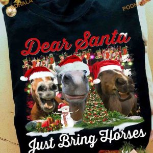 Horse Santa Hat Xmas Shirt, Equestrian's Choice for Funny Xmas Gifts