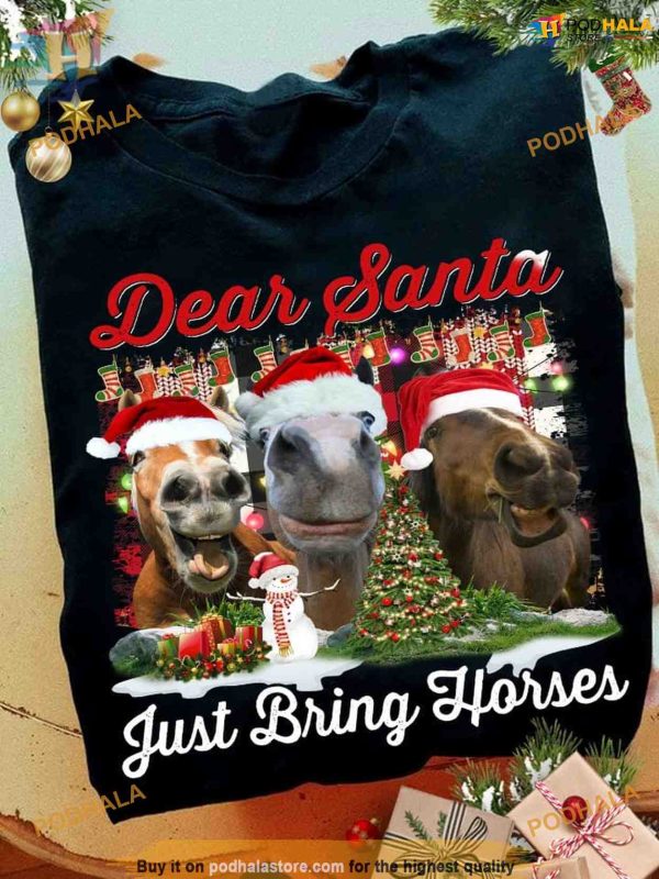 Horse Santa Hat Xmas Shirt, Equestrian’s Choice for Funny Xmas Gifts