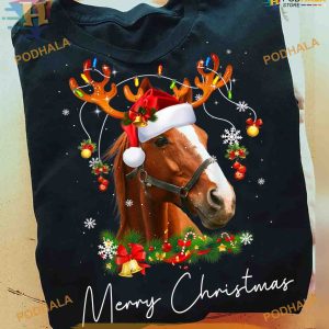 Horse Wearing Santa Hat Shirt, Funny Christmas Gift Ideas