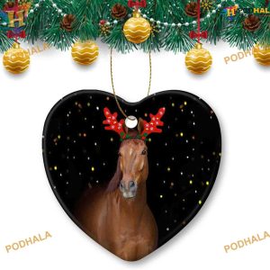 Horse in Christmas Decor Ornament, 2023 Family Tree Keepsake, Heart-Shape Ceramic