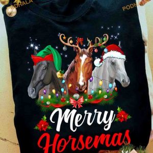 Horse with Reindeer Horn Christmas Shirt, Funny Christmas Shirt For Family