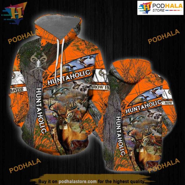 Huntaholic Hunting Orange Camouflage 3D Hoodie Sweatshirt