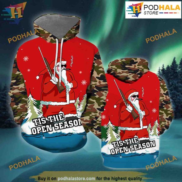 Hunting Santa Xmas 3D Funny Hoodie Christmas, Best Family Christmas Gifts
