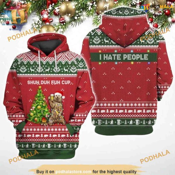 I Hate People Bear Hoodie, Humorous Xmas Apparel