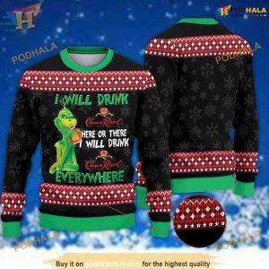 I Will Drink Here Or There I Will Drink Everywhere Grinch Ugly Christmas Sweater