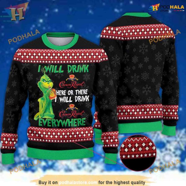I Will Drink Here Or There I Will Drink Everywhere  Grinch Ugly Christmas Sweater