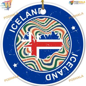 Iceland Flag Map Ornament, Family Tree Decoration
