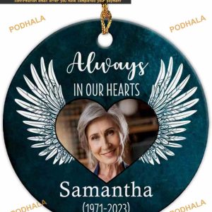 In Our Hearts 2023 Custom Remembrance Christmas Ceramic Ornament, Memorial Keepsake