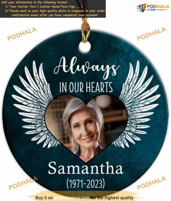 In Our Hearts 2023 Custom Remembrance Christmas Ceramic Ornament, Memorial Keepsake
