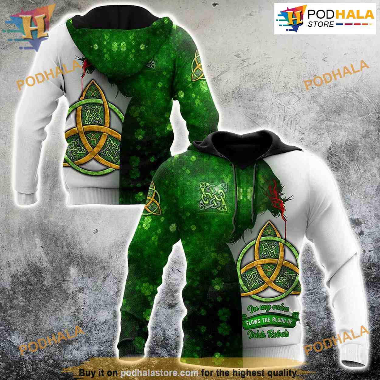 Irish St.Patrick Jesus Irish Rebel In My Vain All Over Printed 3D Hoodie Sweatshirt Irish St.Patrick Jesus Irish Rebel In My Vain All Over Printed 3D Hoodie Sweatshirt
