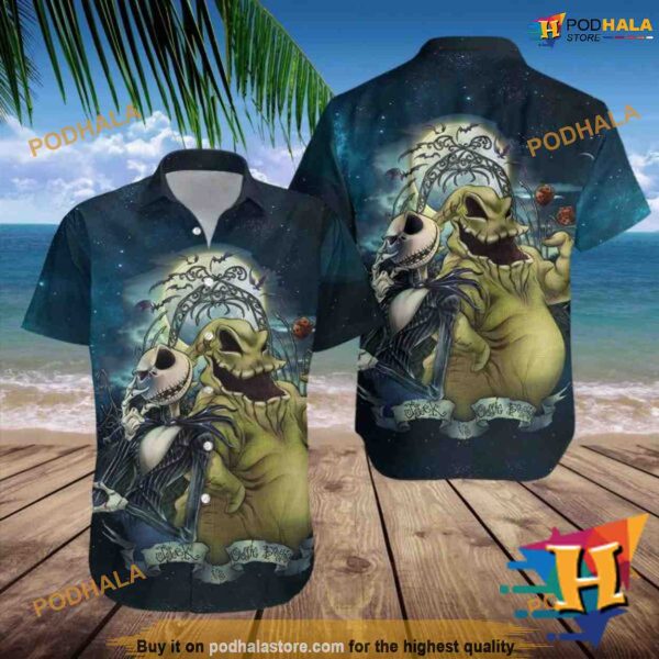 Jack & Oogie Boogie Nightmare Aloha Shirt, Mens Christmas Hawaiian Shirt