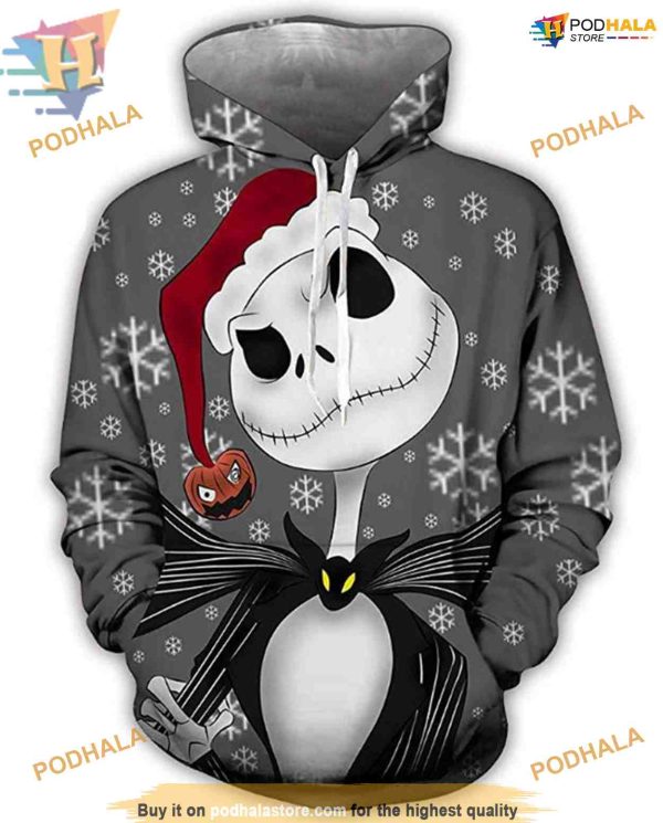 Jack With Christmas Hat 3D Hoodie, Funny Xmas Gifts