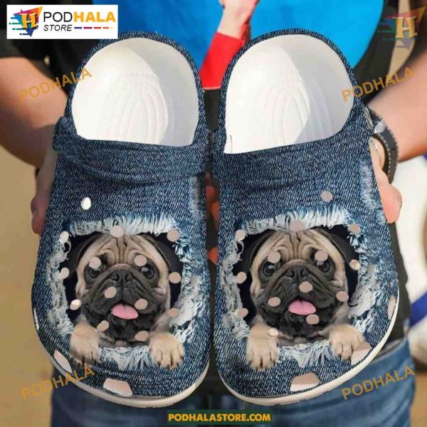 Jeans Theme Pug Crocs Classic Dog Lover Water Shoes, Stylish Clogs
