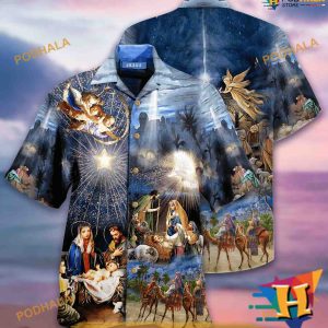 Jesus Birth Christmas Day Unisex Shirt, Santa Hawaiian Shirt
