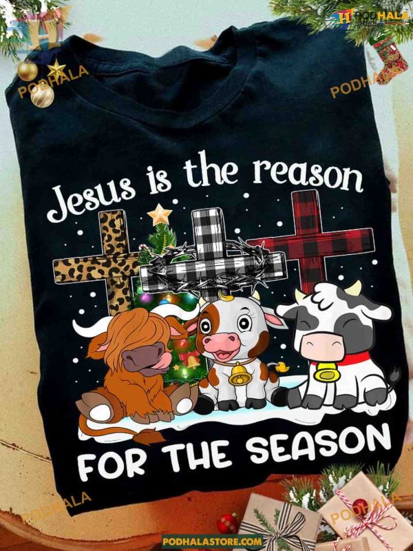 Jesus & Milkcow Leopard Cross Christmas Shirt, Family Christmas Shirt Ideas
