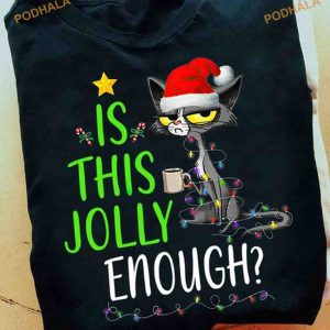 Jolly Grey Cat Coffee Christmas Shirt, Family Christmas Shirt Ideas