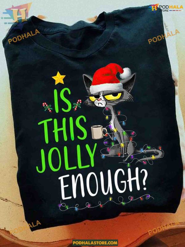 Jolly Grey Cat Coffee Christmas Shirt, Family Christmas Shirt Ideas