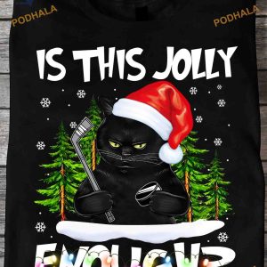 Jolly Hockey Cat Christmas Tee, Family Christmas Shirt Ideas