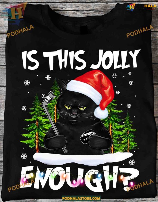 Jolly Hockey Cat Christmas Tee, Family Christmas Shirt Ideas
