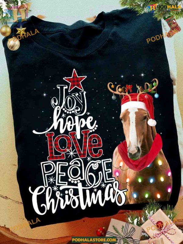 Joy, Hope & Horse Christmas Santa Hat Shirt, Best Family Christmas Gifts