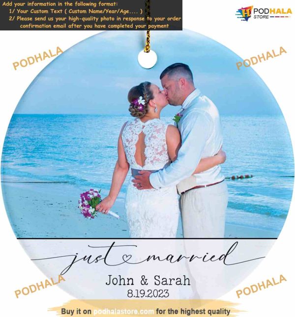 Just Married Christmas Personalized Ornament 2023, Newlywed Keepsake