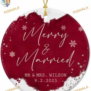 Just Married Ornament Merry and Married Red Style, Custom Family Ornaments