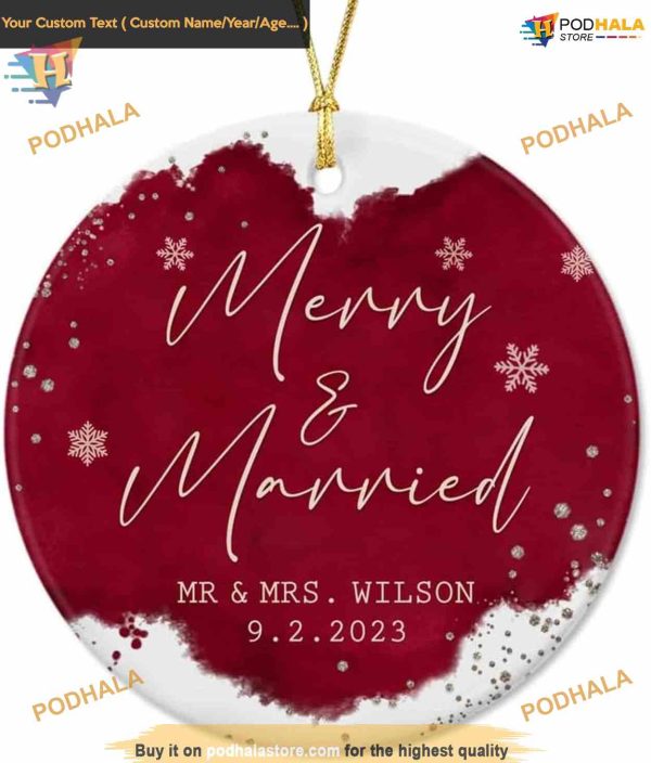 Just Married Ornament Merry and Married Red Style, Custom Family Ornaments