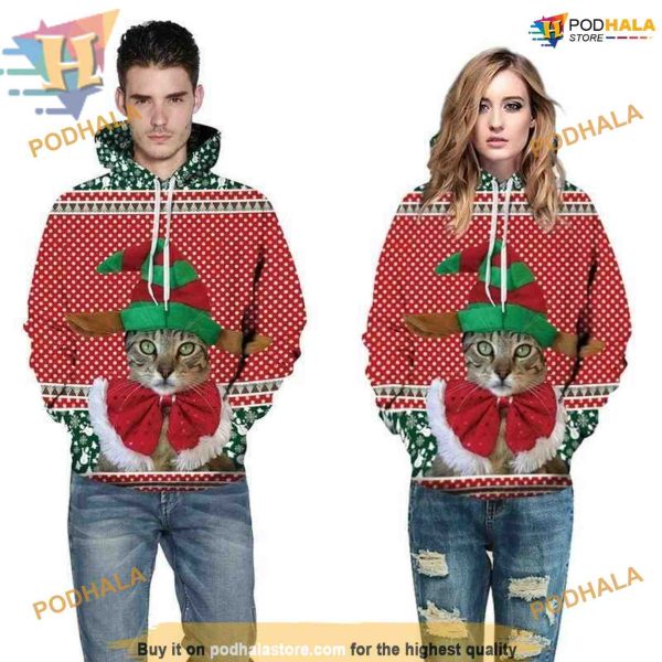 Kawaii Cat Christmas Hoodie, Cute & Creative Xmas Gift