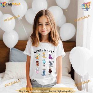 Kids Karma Is A Cat Shirt, Taylor Eras Cat Lover Kids Tshirt  Swiftie Cat Tee Midnights Cat