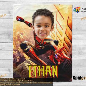 Kids Superhero Spiderman Blanket Custom Photo Boys Blanket Personalized Gift 4