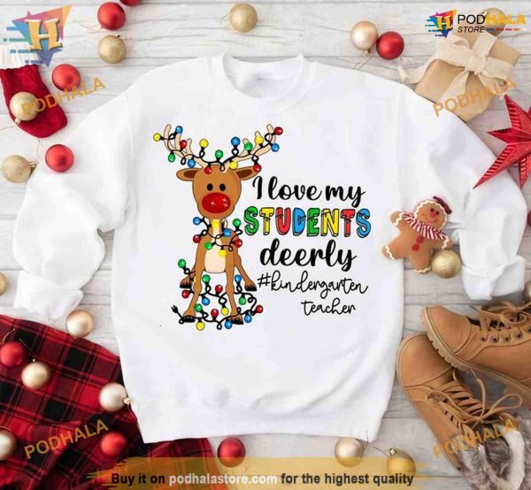 Kindergarten Reindeer Love Christmas Shirt, Family Funny Christmas Shirt