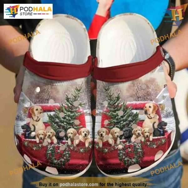 Labrador Family Christmas Truck Crocs, Funny Xmas Gifts