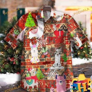 Lama Christmas Festive Aloha shirt, Santa Claus Hawaiian Shirt