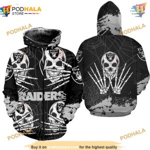 Las Vegas Raiders NFL Hoodie 3D Halloween Skull NFL Apparel Graphic 2