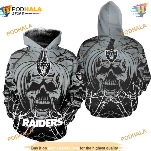 Las Vegas Raiders NFL Hoodie 3D, Pumpkin Skull NFL Merchandise Print