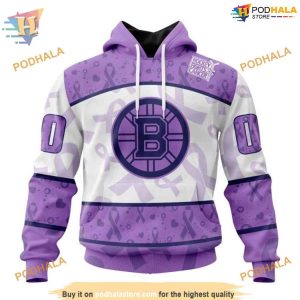 Lavender Fight Cancer Special Personalized NHL Boston Bruins Hoodie 3D Awareness Apparel 1