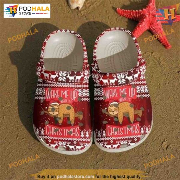 Lazy Sloth Sleeping Reindeer Snow Pattern Crocs, Creative Christmas Gifts