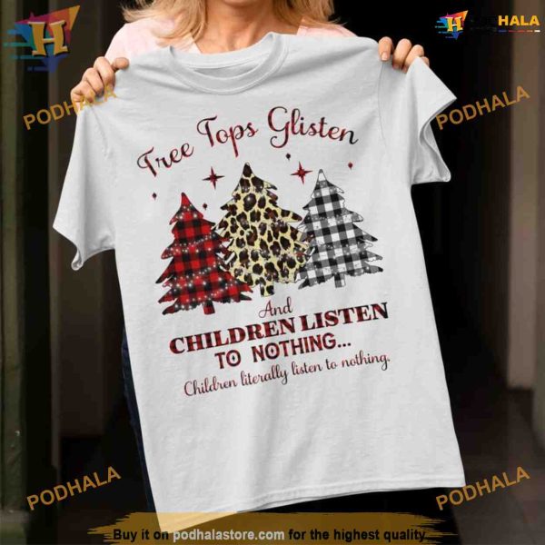 Leopard Plaid Christmas Trees Listen Shirt, Family Christmas Shirt Ideas