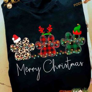 Leopard Plaid Dog Footprints Christmas Shirt, Funny Xmas Gifts
