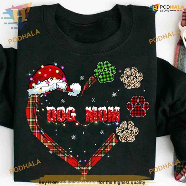 Leopard Print Dog Mom Xmas Shirt, Trendy Best Family Christmas Gifts